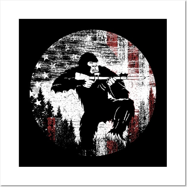 Bigfoot American Flag Hunting Wall Art by Tesszero